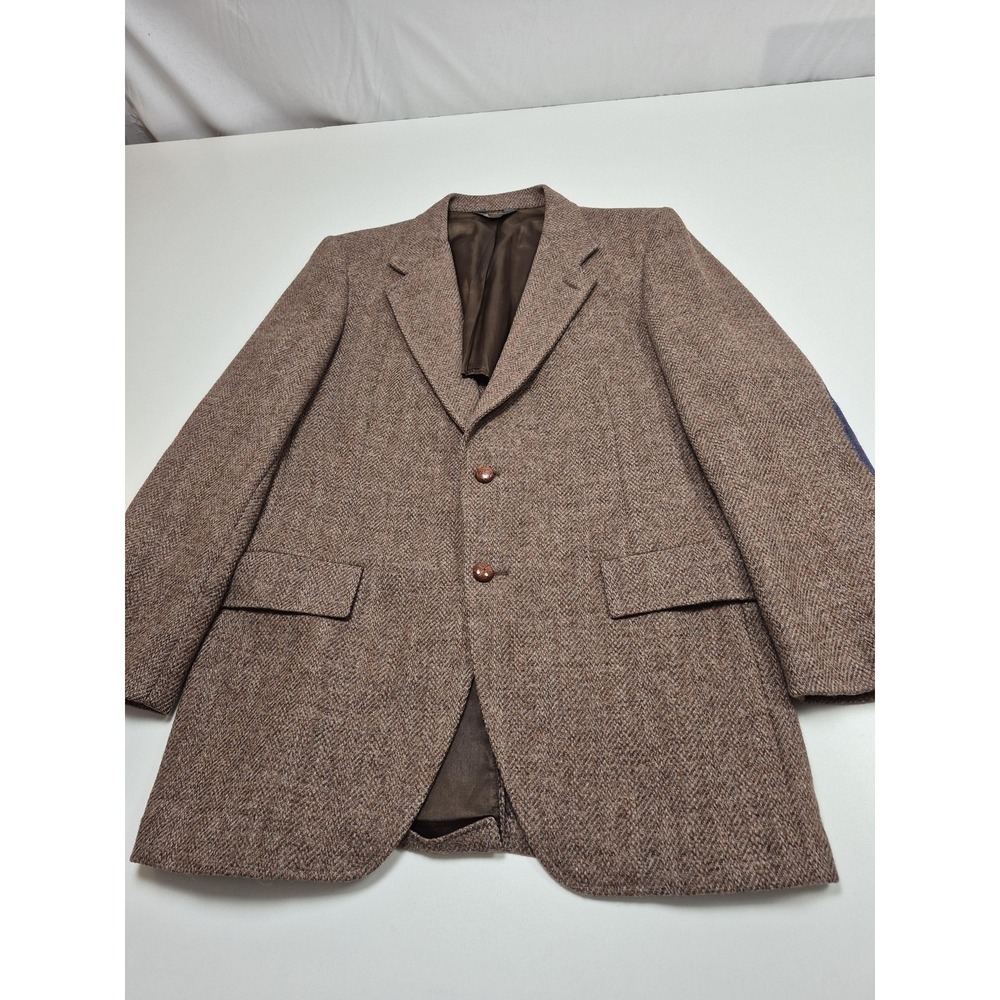 VTG Kuppenheimer Harris Tweed Blazer Mens 42R Brown Wool Suede Elbow Patch FLAW